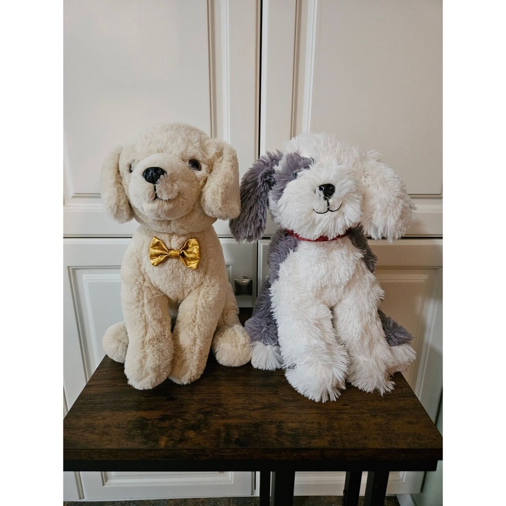 FAO Schwarz Golden Retriever Lab Fluffy Sheepdog Puppy Dog Plush Bundle